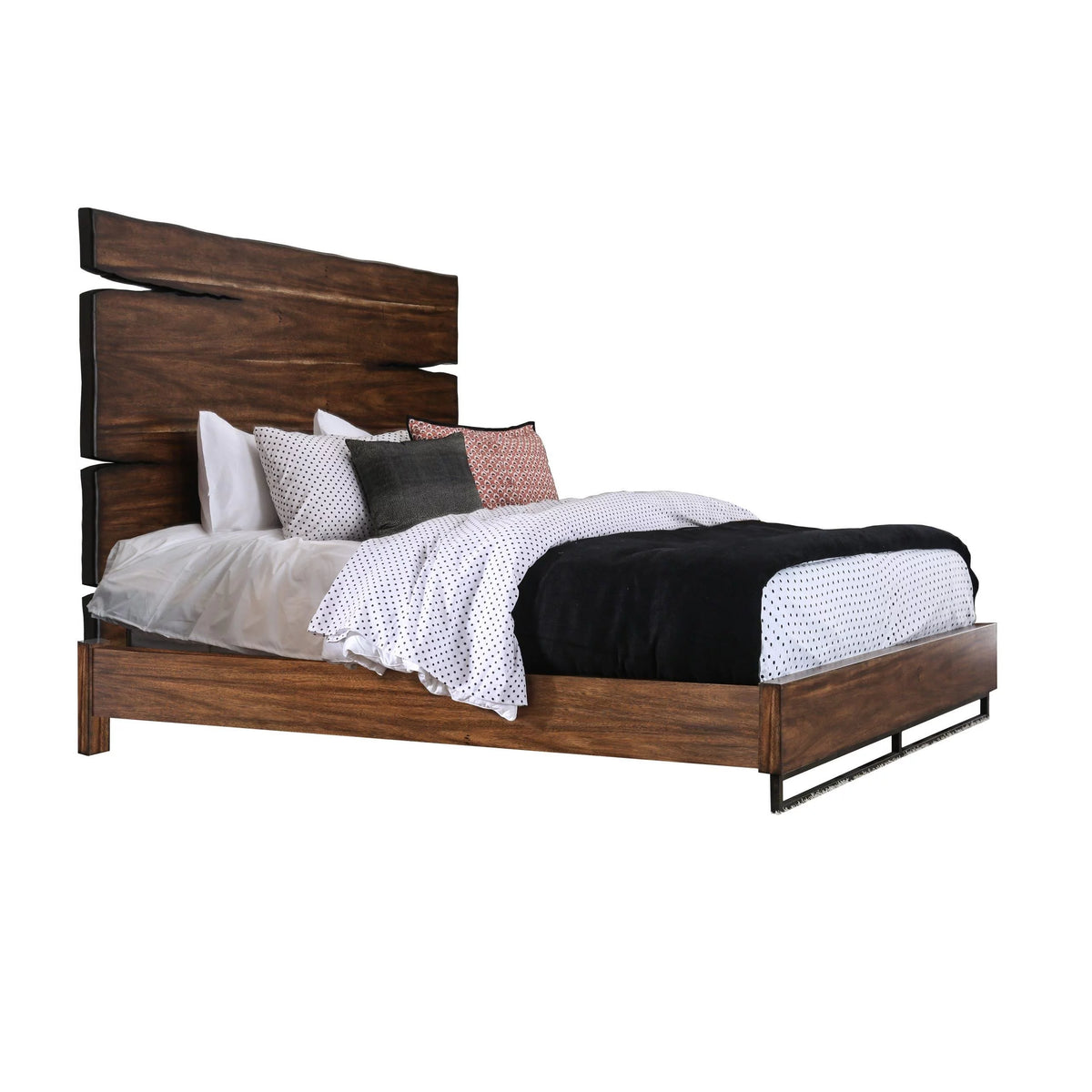 Dark Walnut & Dark Oak Solid Wood Queen Bedroom Set 3pcs H2695