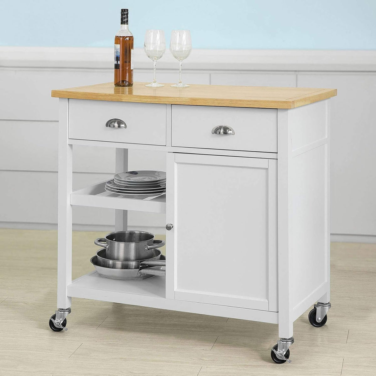 Kitchen Cart with Rubber Wood Top and Drawer S729013