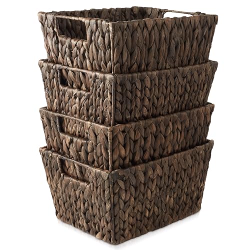 Set of 4 Natural Woven Storage Baskets with Handles C8889