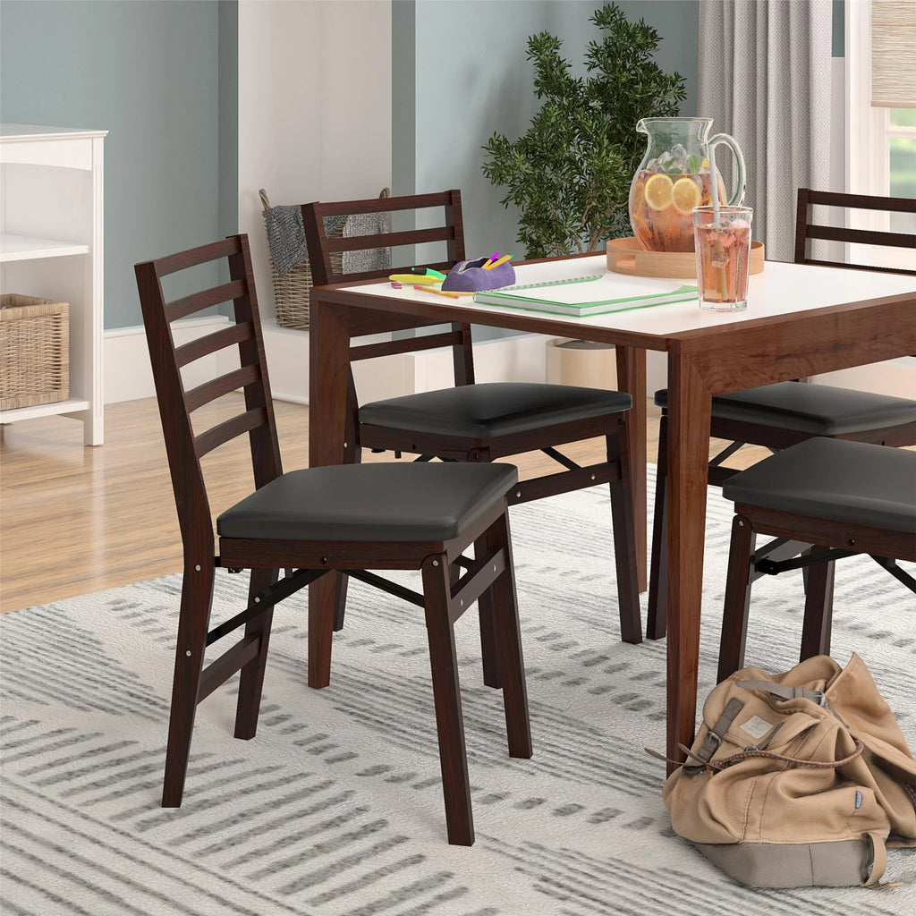 Dark Mahogany Wood Folding Chair with Vinyl Padded Seat, 2-Pack S79173