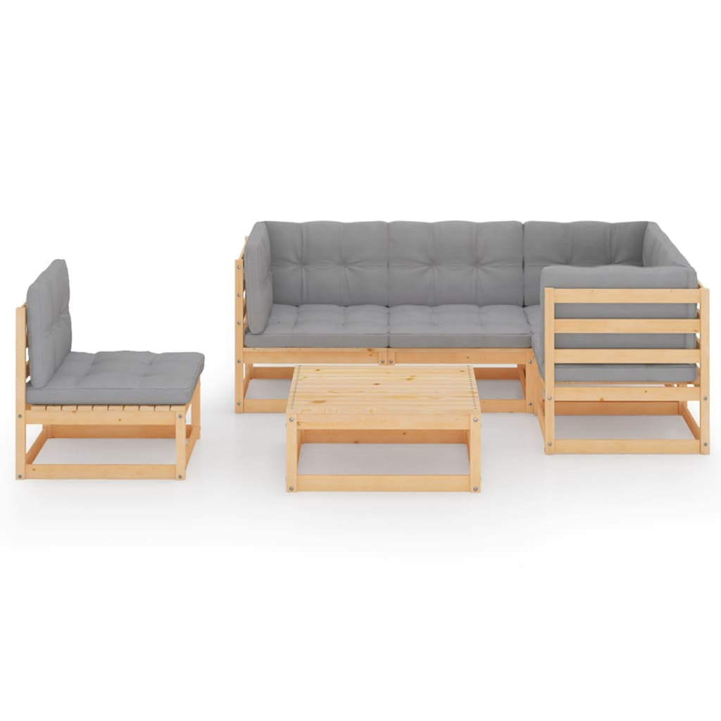 6 Piece Gray Cushioned Pinewood Sectional Sofa Set Q99827