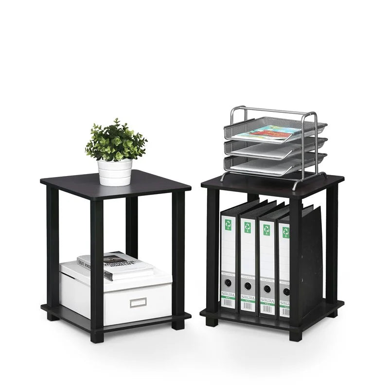 Set of Two Dark Walnut Black End Table C379