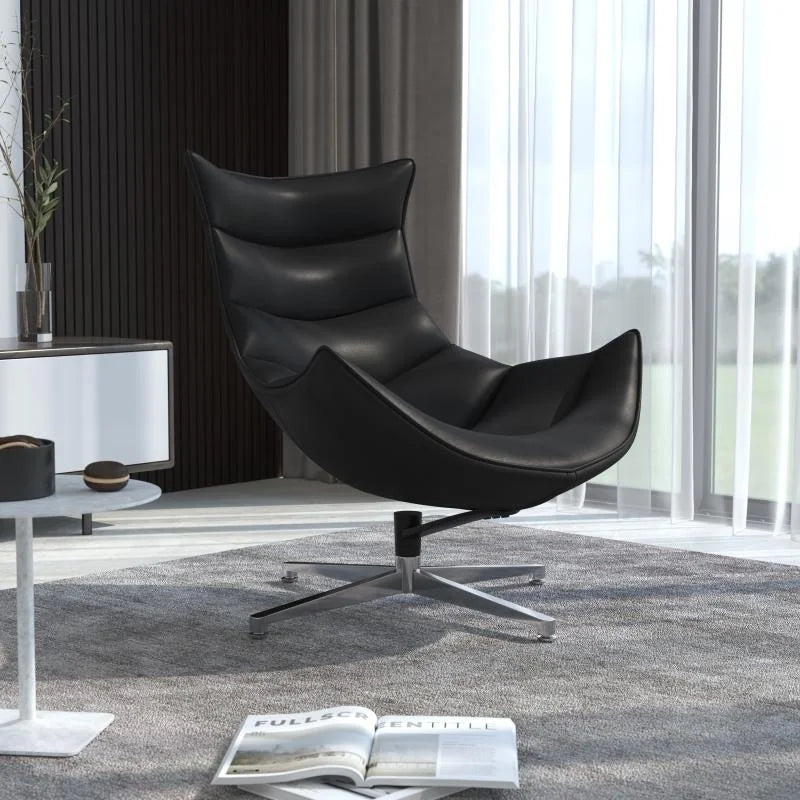 Black LeatherSoft Swivel Cocoon Chair N6243