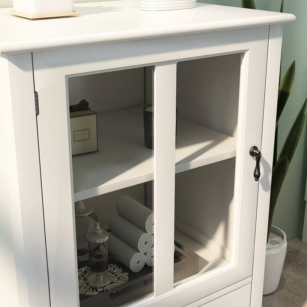 White Buffet Storage Cabinet with Glass Doors U50425