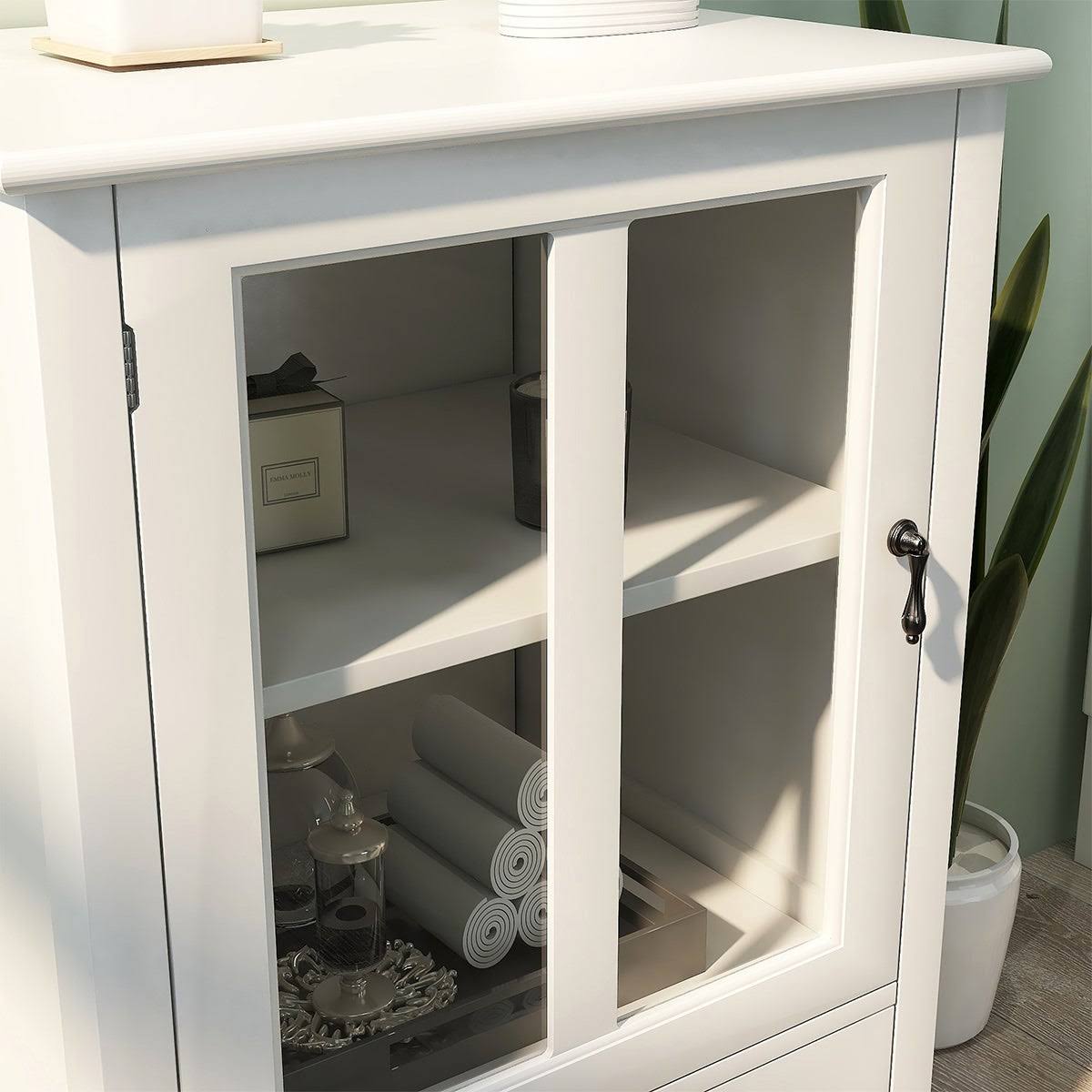 White Buffet Storage Cabinet with Glass Doors U50425