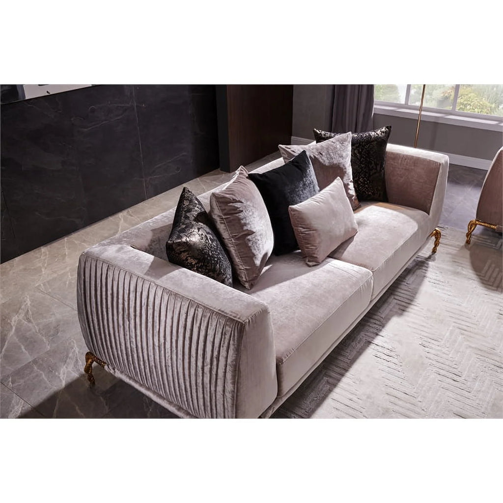 Ivory Velvet 2PC Living Room Set with Wood S931095