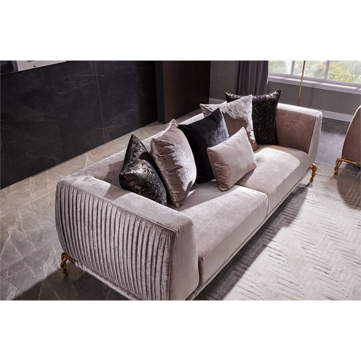Ivory Velvet 2PC Living Room Set with Wood S931095