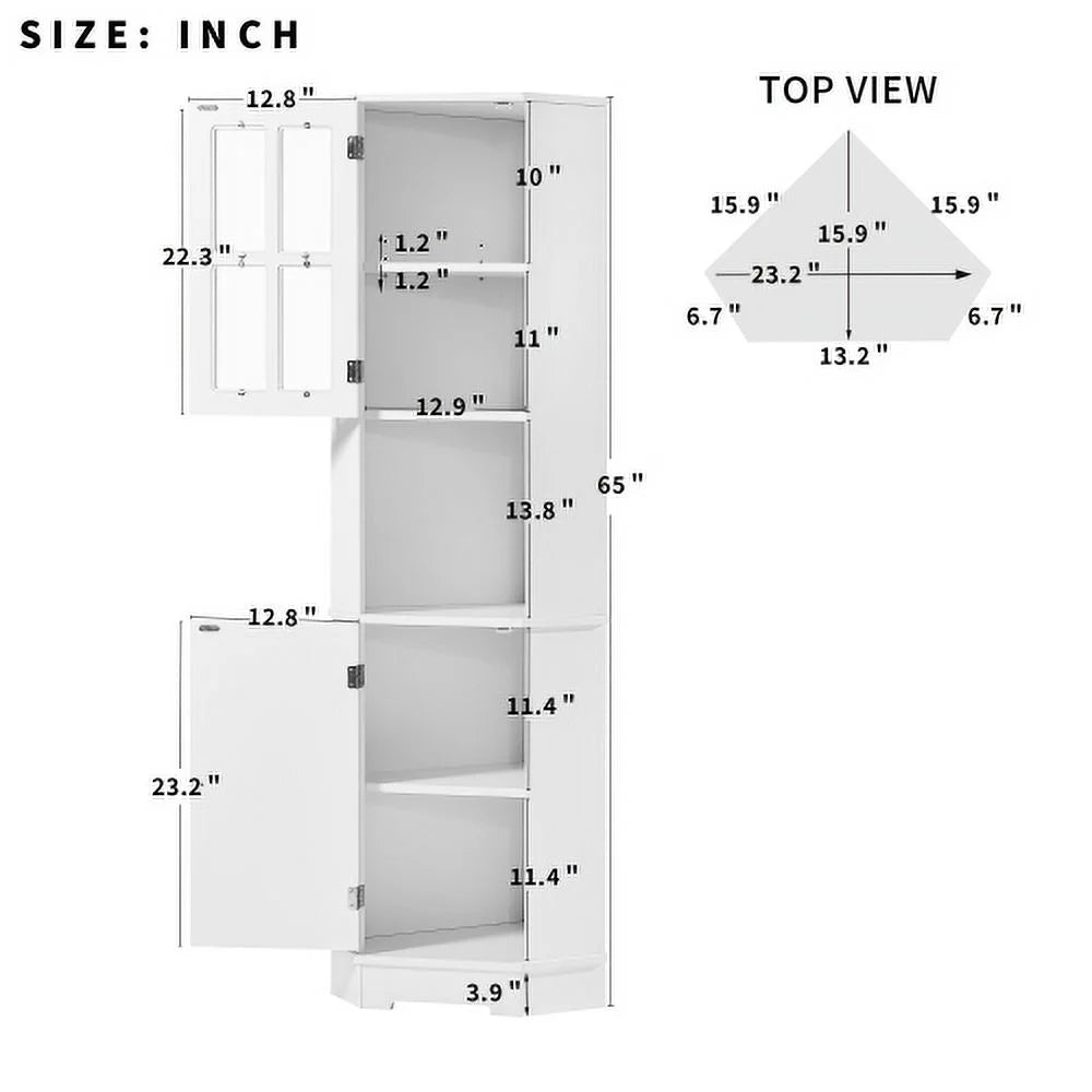White Tall Bathroom Storage Cabinet with Glass Door D802077