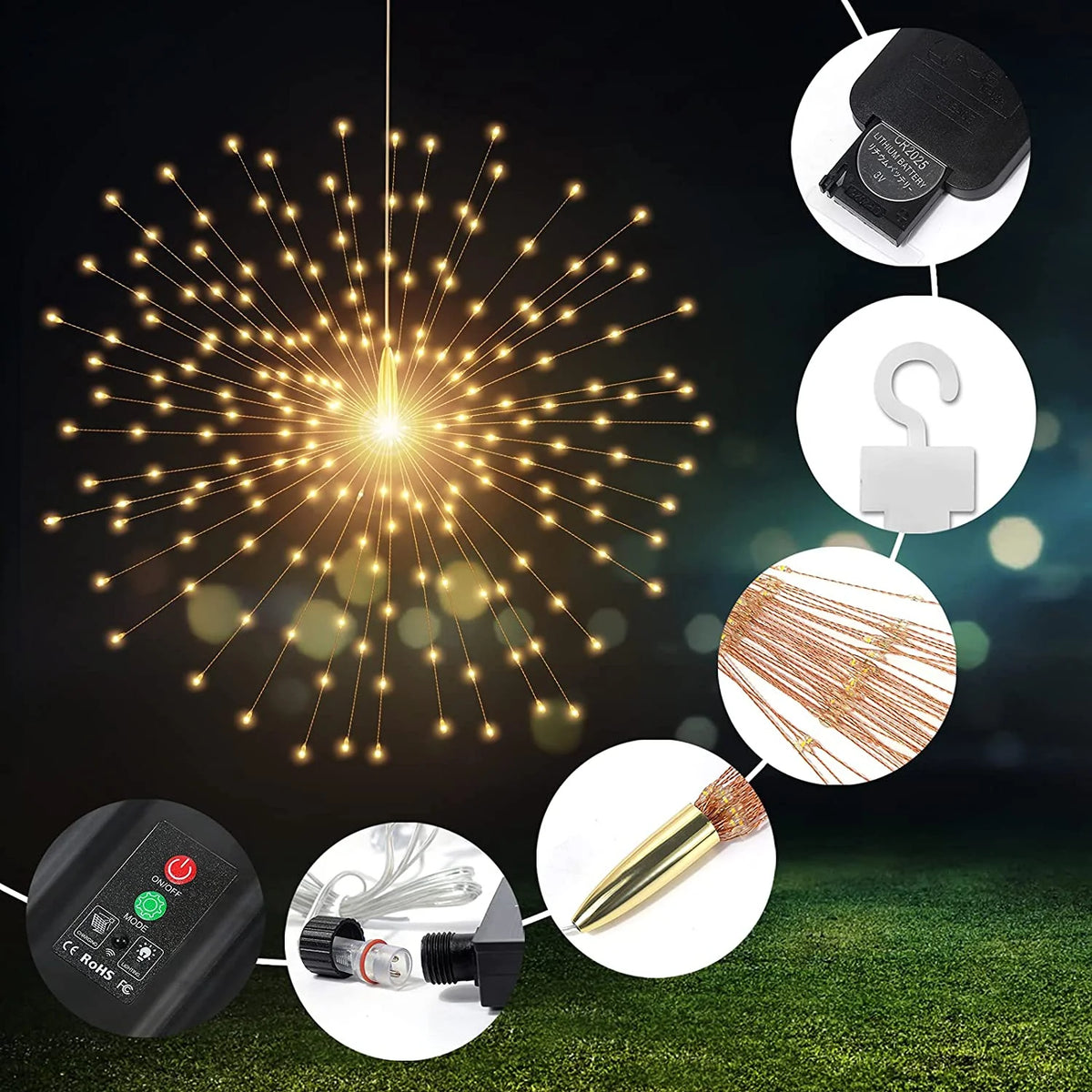 800 Led Solar Starburst Sphere Lights Waterproof Hanging Fairy Light A845376