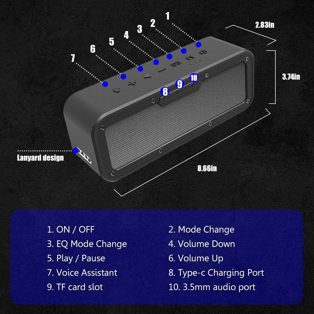 Black Portable IPX7 Waterproof Bluetooth Speaker X1566