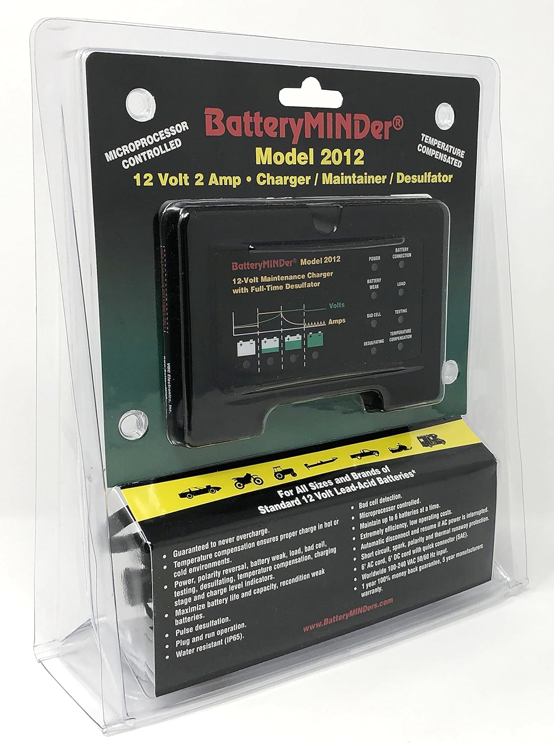 12 Volt 2 Amp Battery Charger Maintainer Desulfator W494332