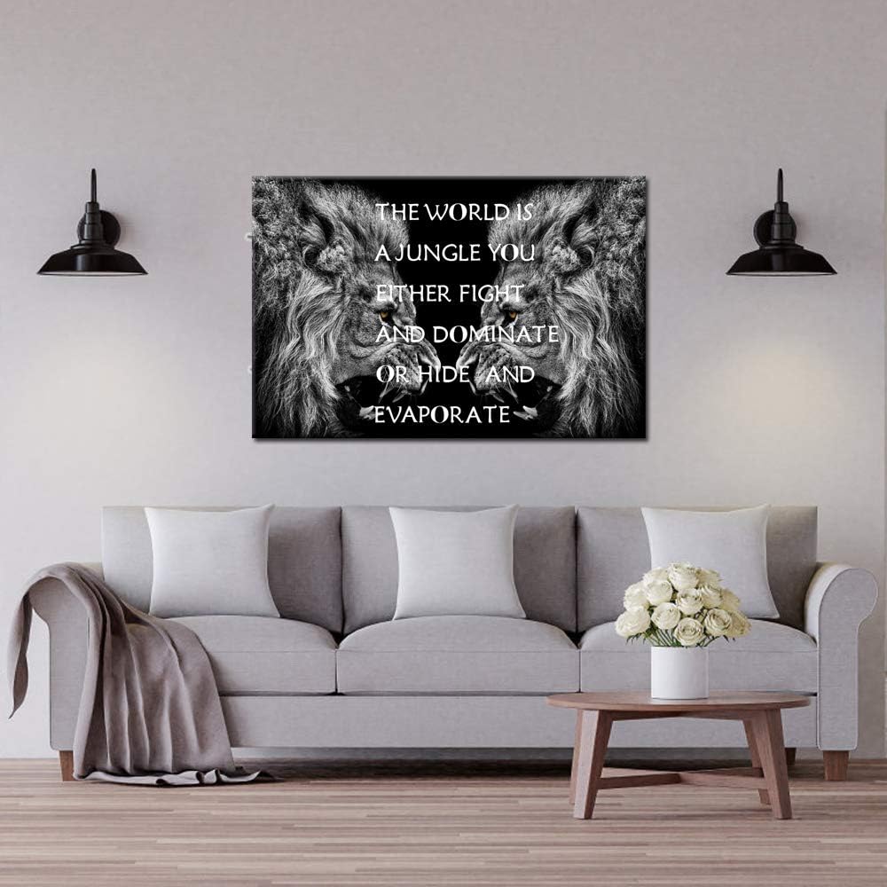 Black White Lion Canvas Framed Wall Art 24x36inch E283555