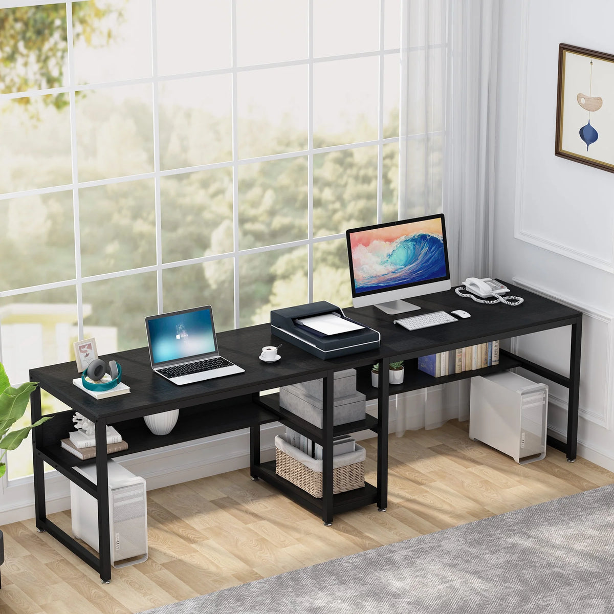 78.7" Double Desk with Shelf Q486