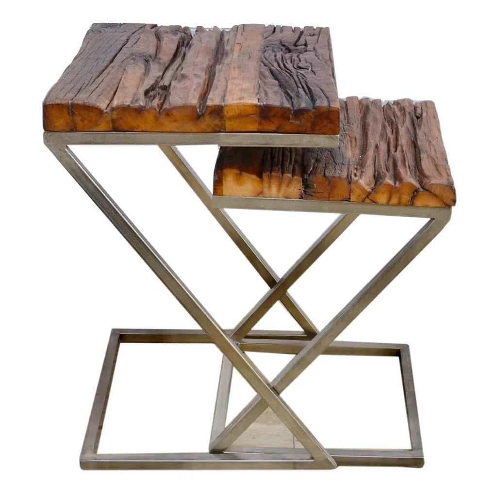 Wood Square Nesting Tables with Silver Base Z47250