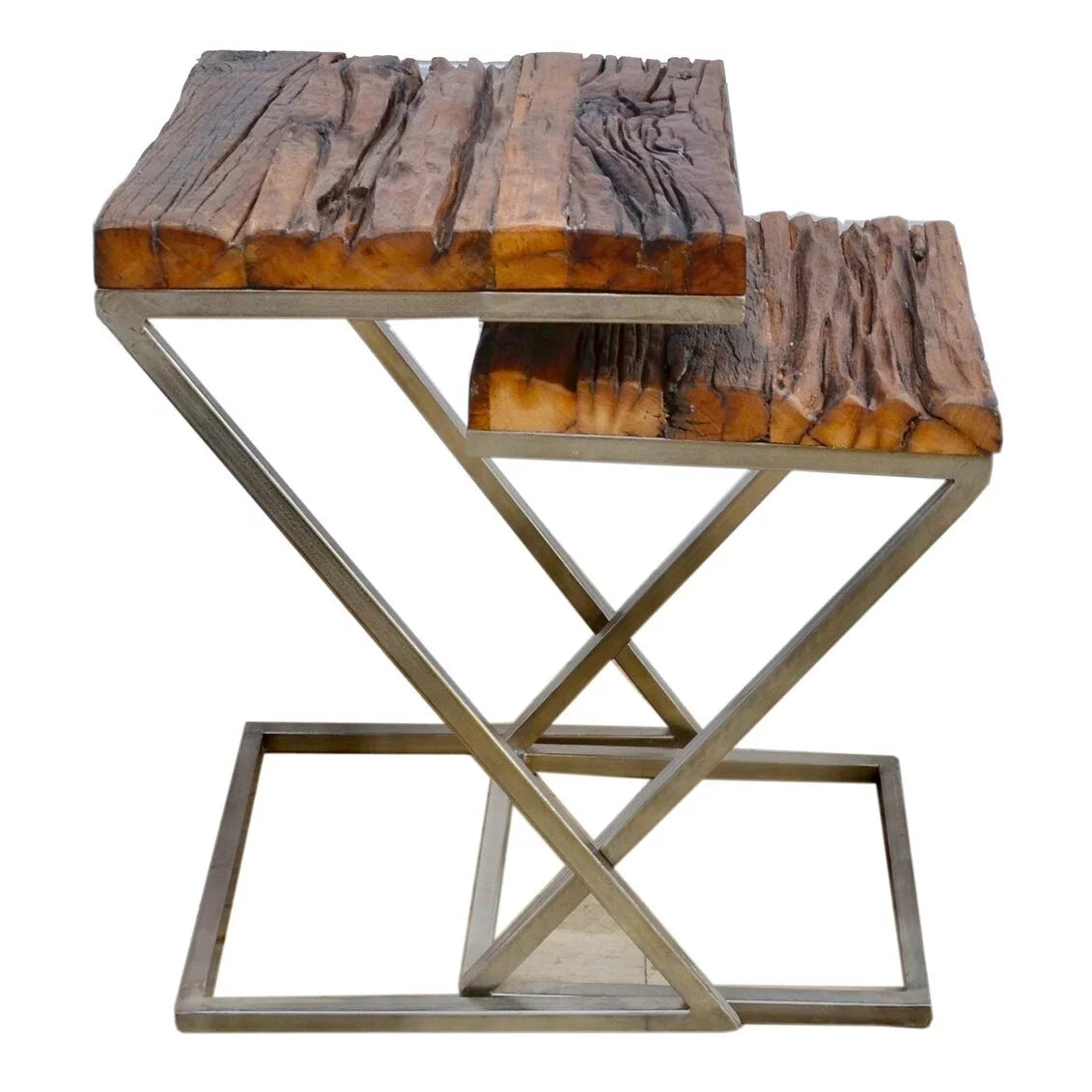 Wood Square Nesting Tables with Silver Base Z47250