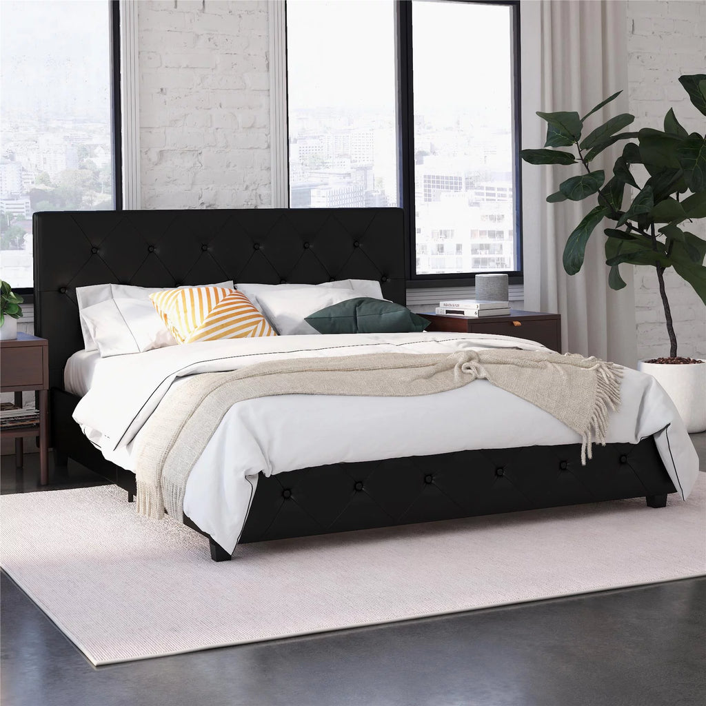 Queen Camel Faux Leather Upholstered Platform Bed O573839