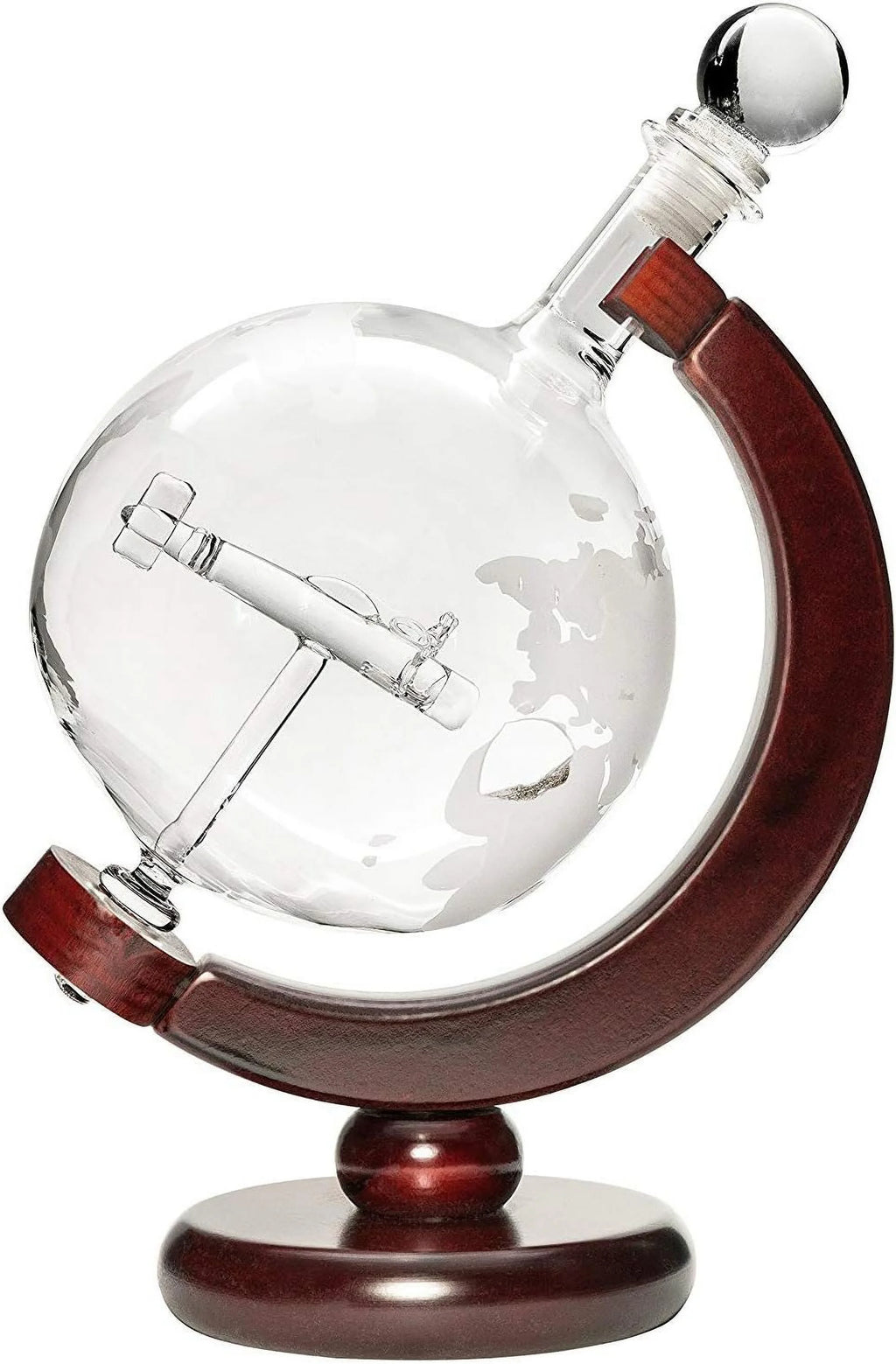 50 Oz Handmade Etched Globe Decanter Set with Wooden Stand and 2 Glasses B140