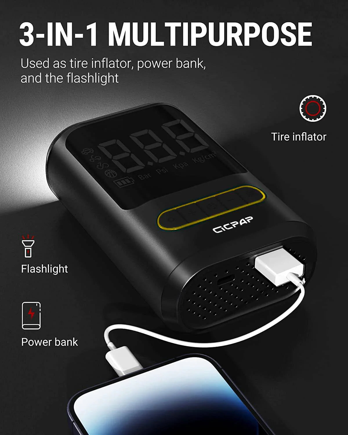 Portable Air Compressor 150PSI Cordless Tire Inflator with Digital Pressure Gauge V257