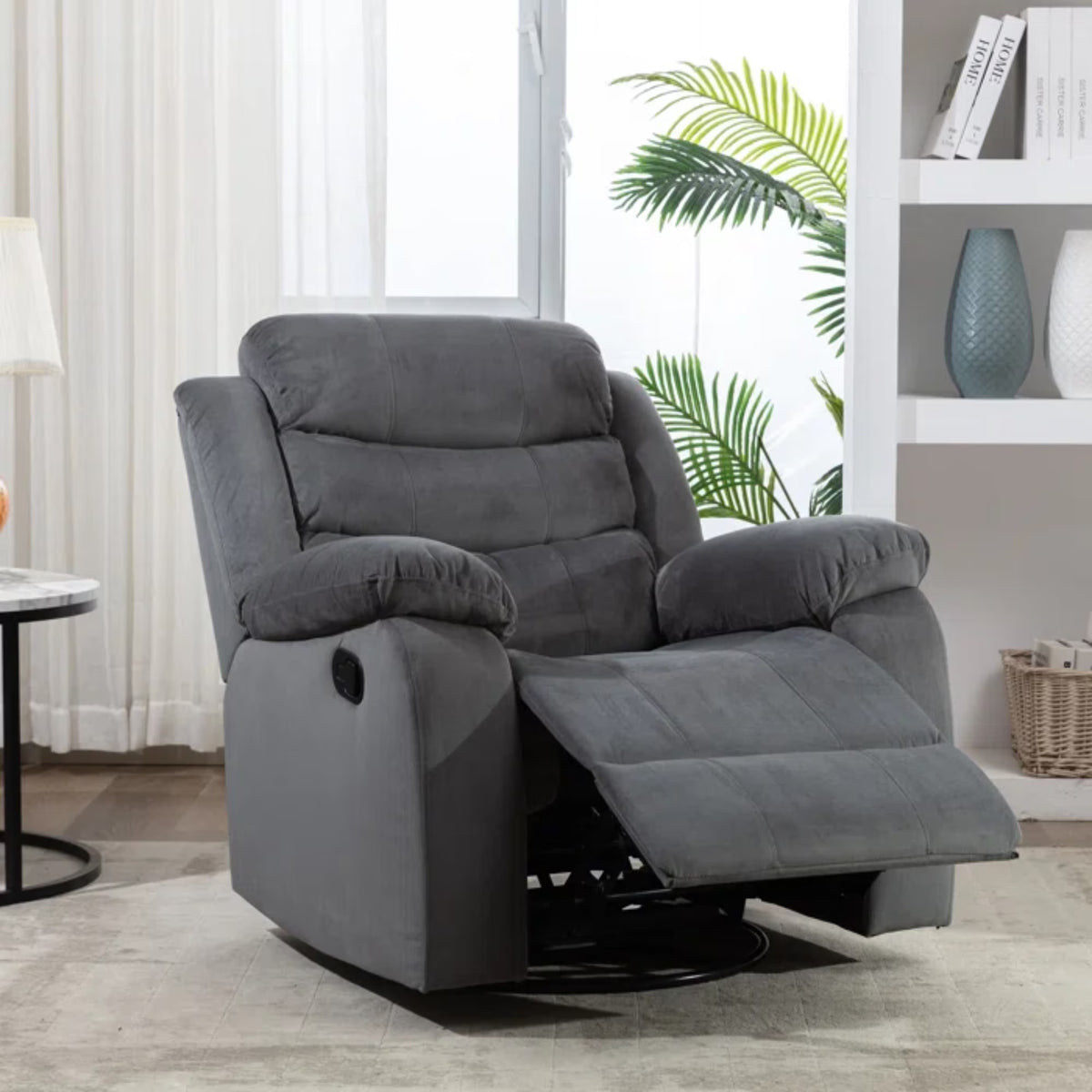 Gray Velvet Swivel Rocking Recliner Chair O2468
