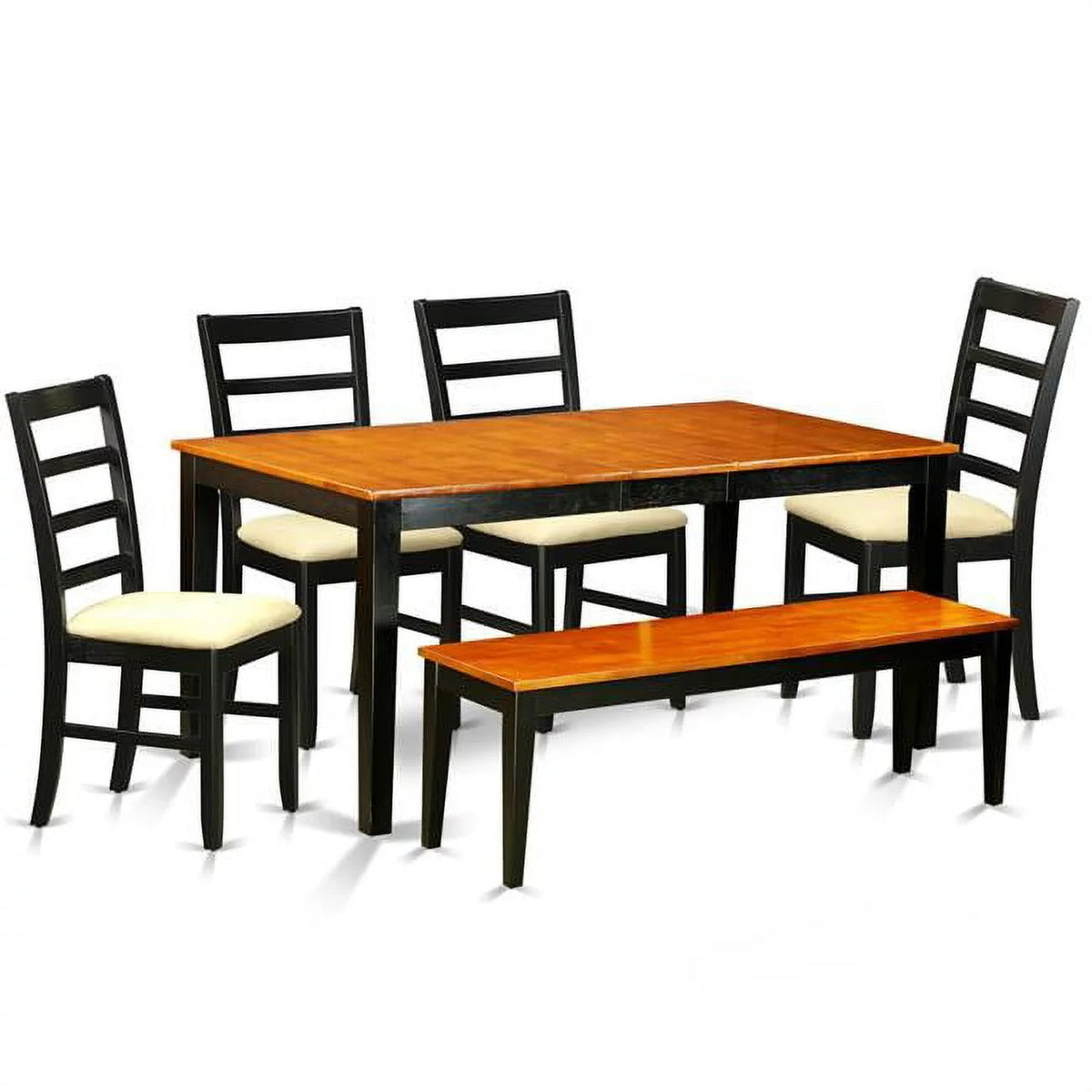 Black 6 Piece Microfiber Dining Room Set with Wood Chairs and Bench E4644