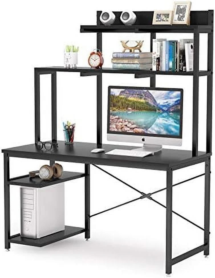 Black 47 Inch Computer Desk with Shelves and Hutch S8953