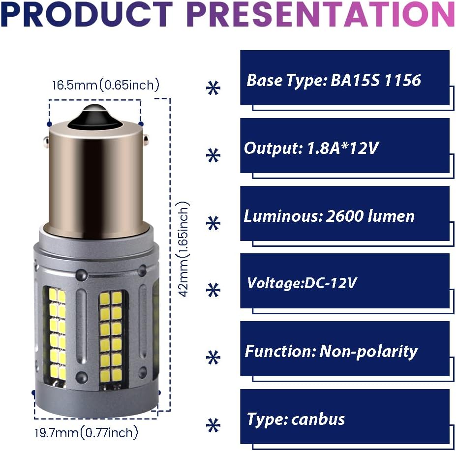 1156 BA15S P21W LED Bulb White (Pack of 2) L1114