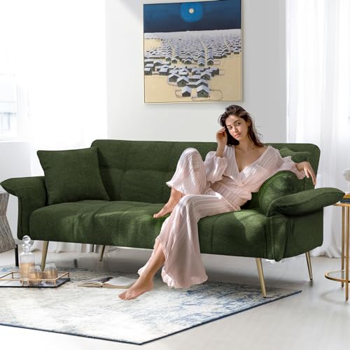 Beige Teddy Futon Sofa Bed with Memory Foam P8632