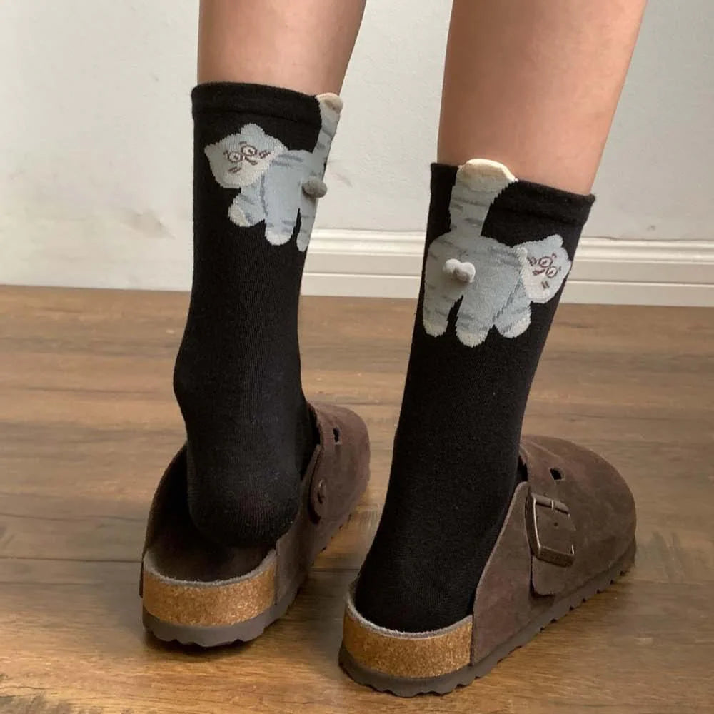 Cute Cat Cotton Socks with Pom Poms U10597