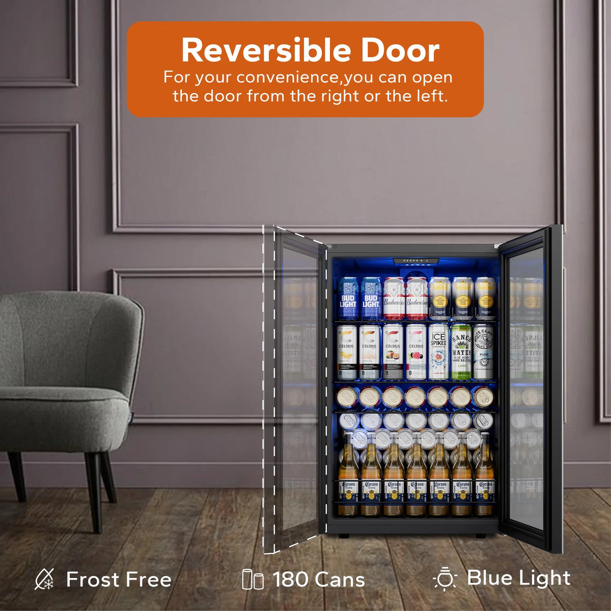 180 Can Freestanding Beverage Refrigerator with Glass Door I85581