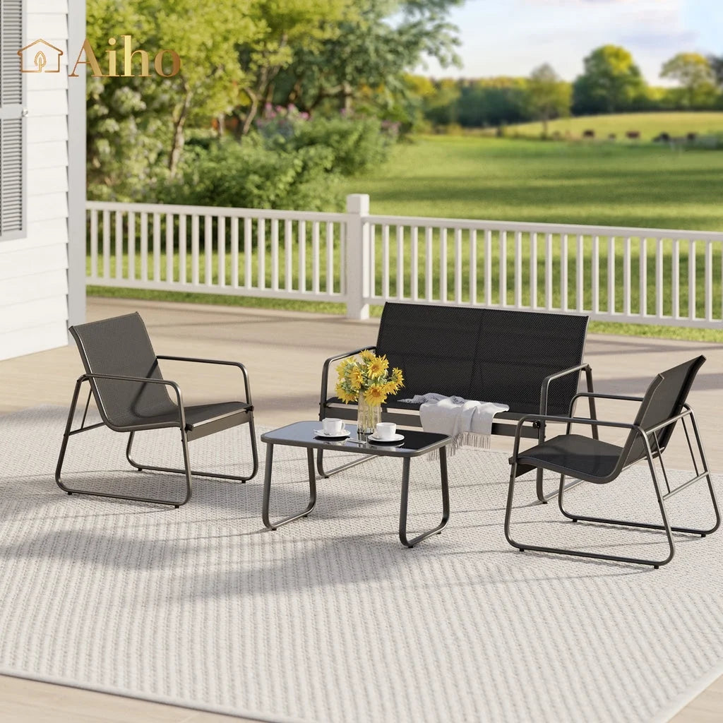 3 Pieces Textilene Patio Furniture Set with Tea Table S89054