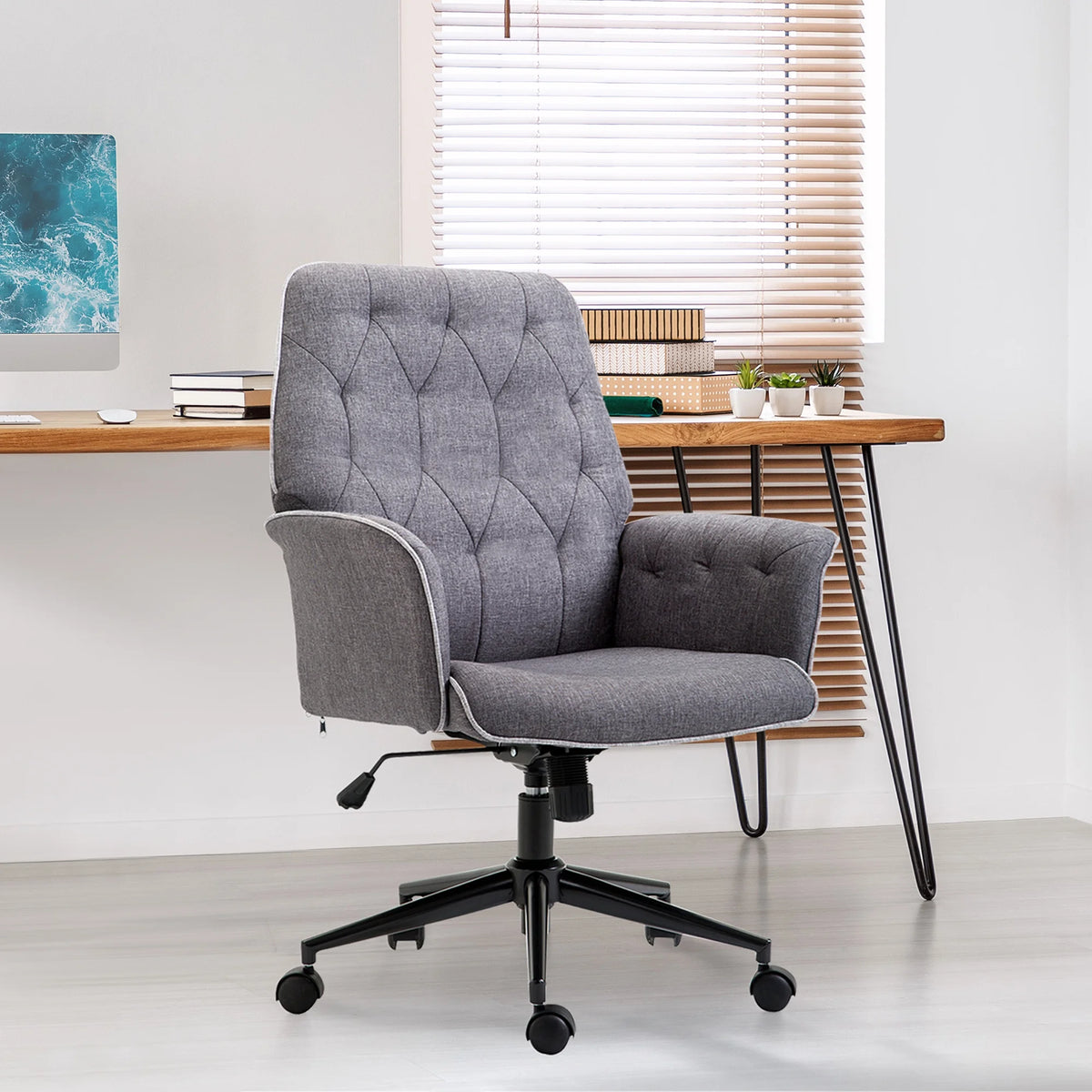 Linen Tufted Height Adjustable Swivel Office Chair X72306