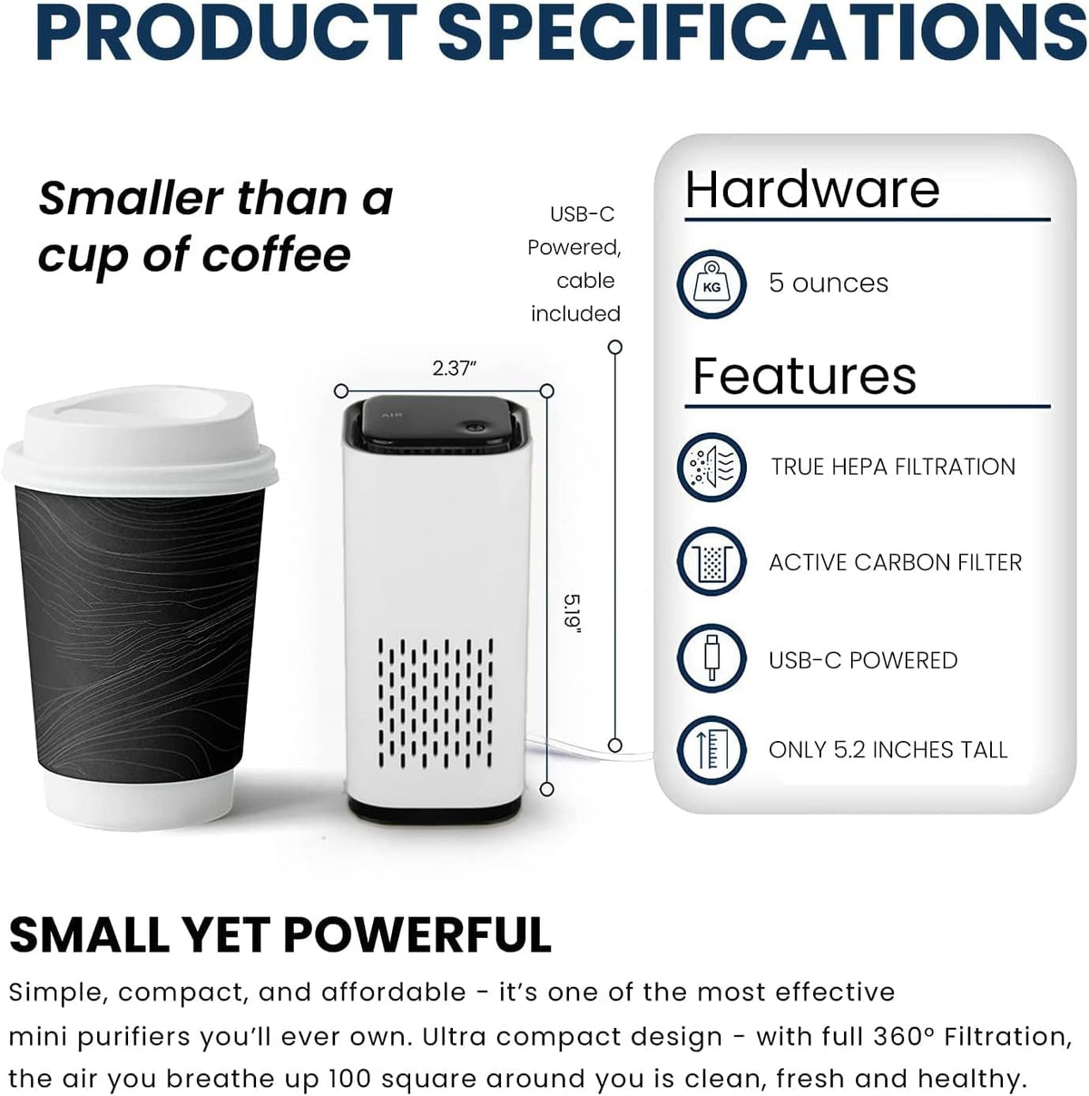 White HEPA USB-C Powered Air Purifier, Pack of 2 A715619