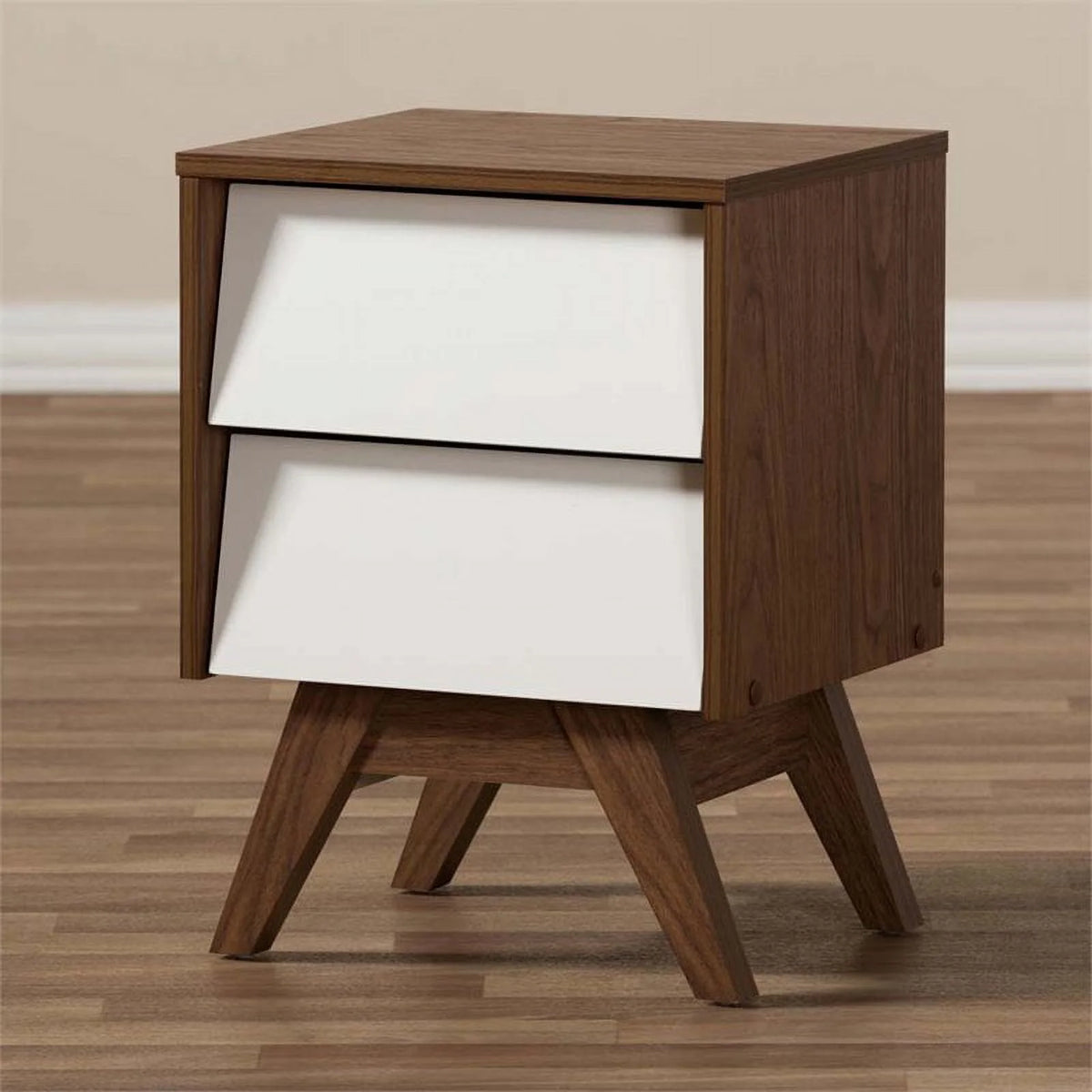 3 Piece Bedroom Set with Chest and 2 Nightstands in White and Walnut C4032