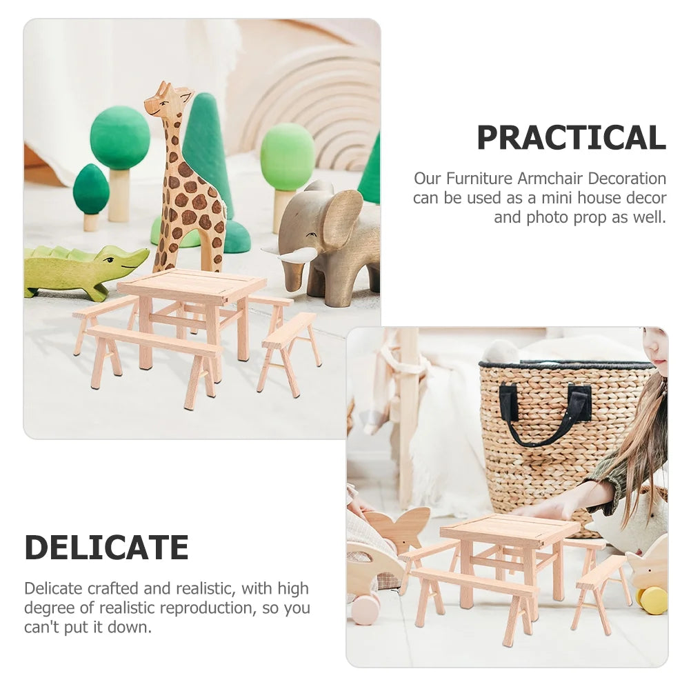 Kids Table and Chairs Mini Wooden Dollhouse Furniture Puzzle Toy Set R93963