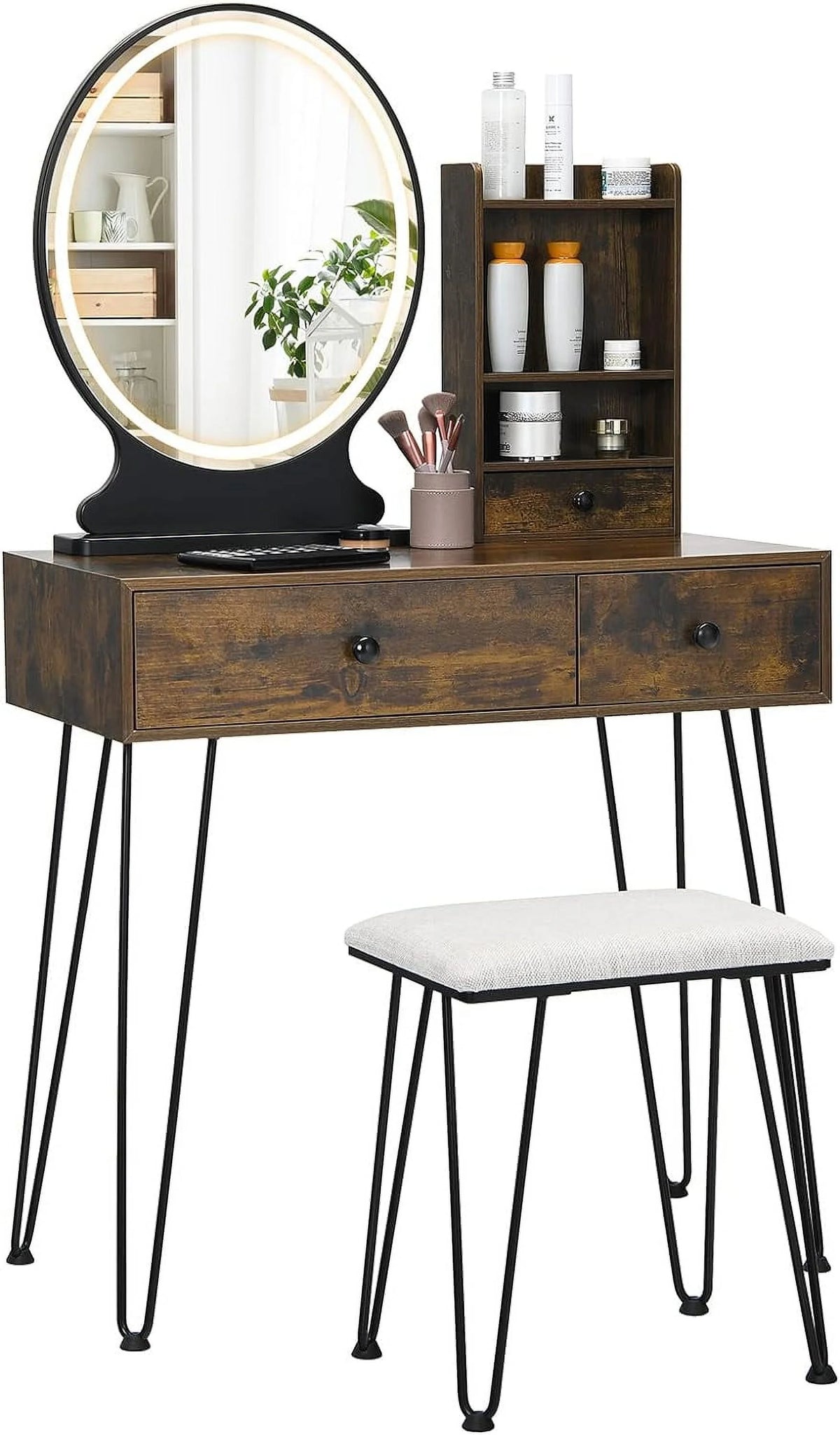 Rustic Brown Vanity Table with Mirror O935805
