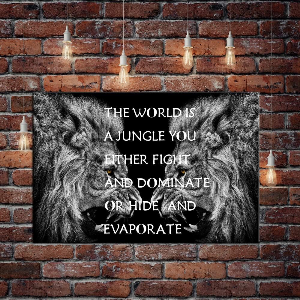 Black White Lion Canvas Framed Wall Art 24x36inch E283555