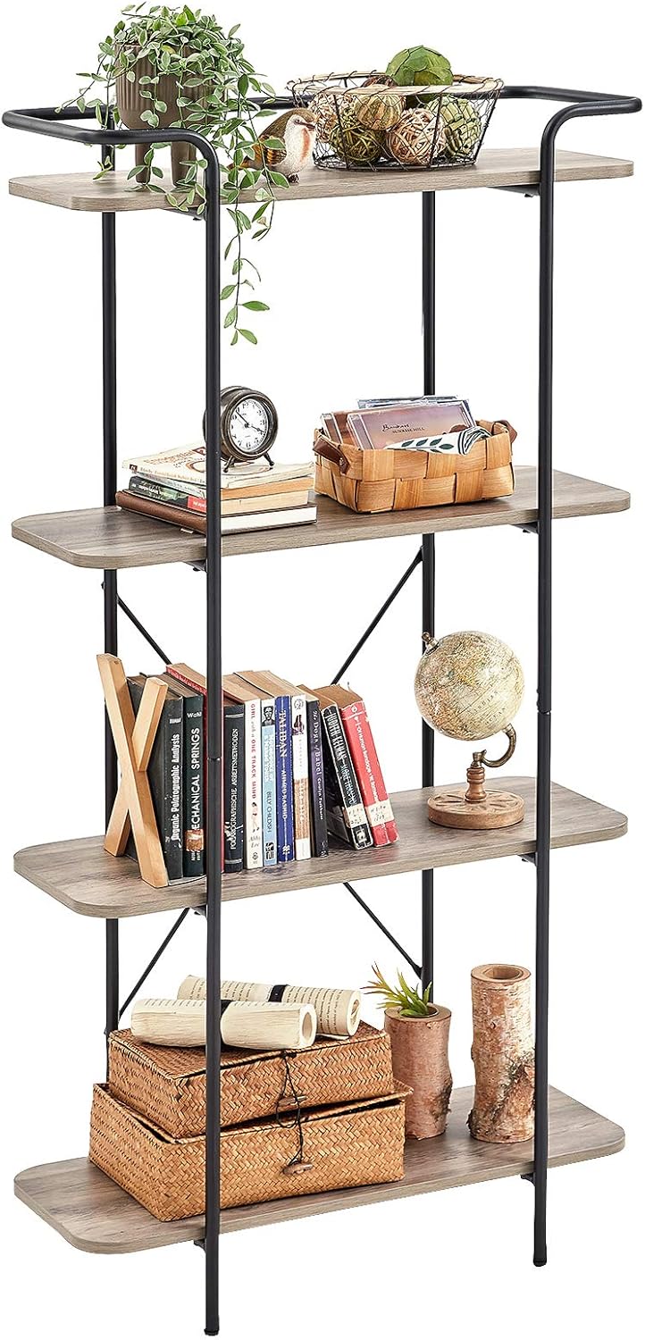 4-Tiers Greige Wood Ladder Bookshelf K71479