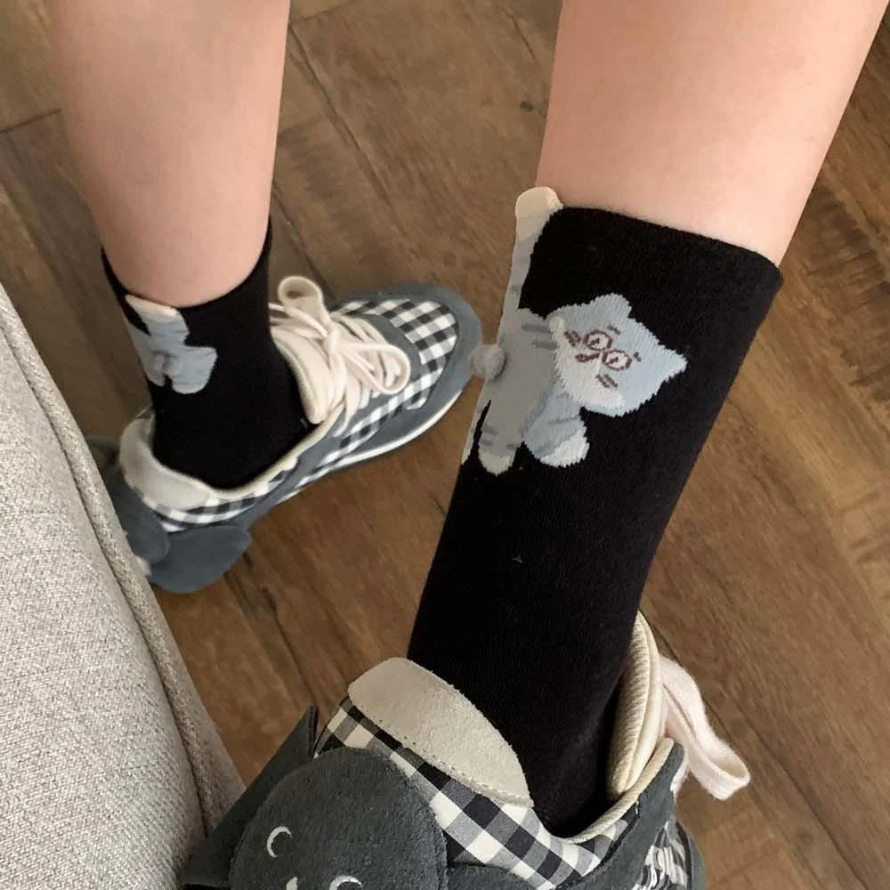Cute Cat Cotton Socks with Pom Poms U10597