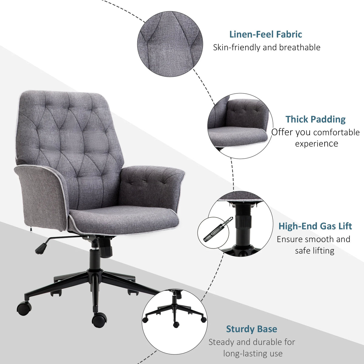 Linen Tufted Height Adjustable Swivel Office Chair X72306