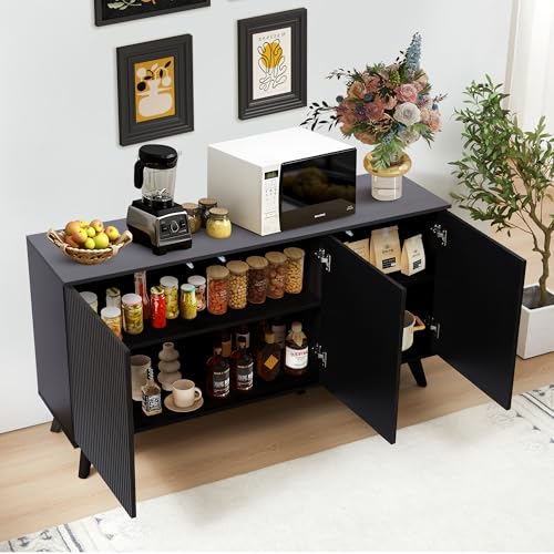 Walnut 3 Door Fluted Sideboard Buffet Cabinet M74999