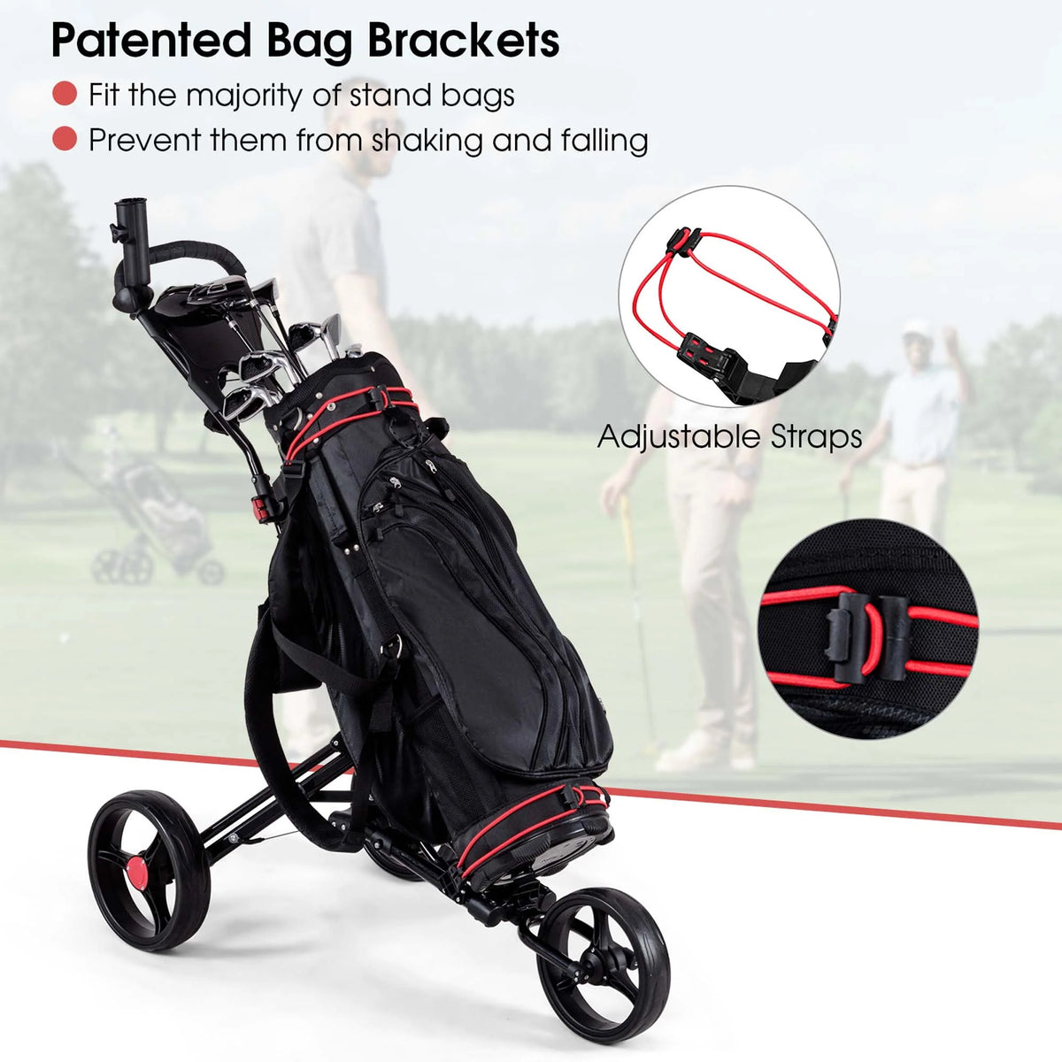 Foldable 3 Wheel Steel Golf Push Cart with Umbrella Holder M311