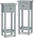 Narrow Acacia Wood Side Table with Drawer F48994