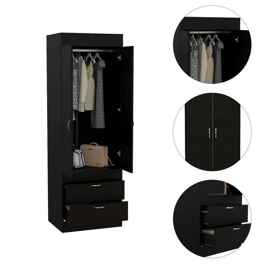 Black 2 Drawer Engineered Wood Armoire D92046