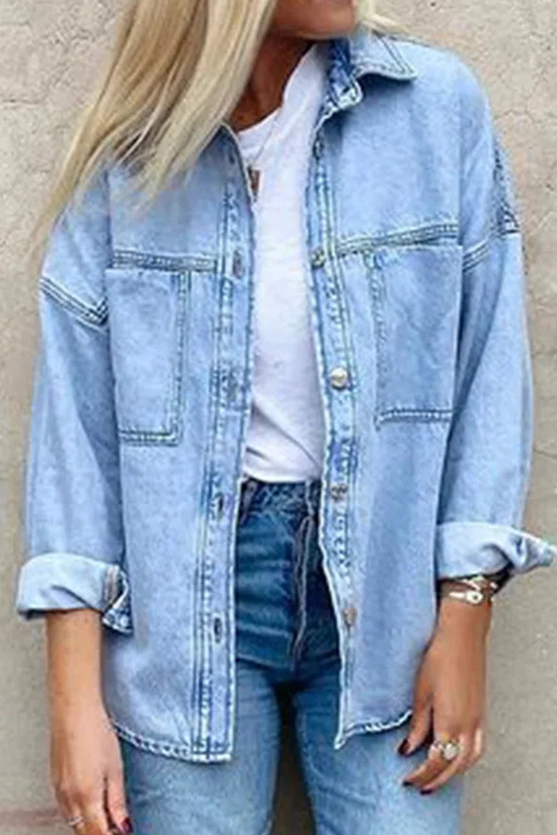 Solid Split Joint Turndown Collar Outerwear G39225
