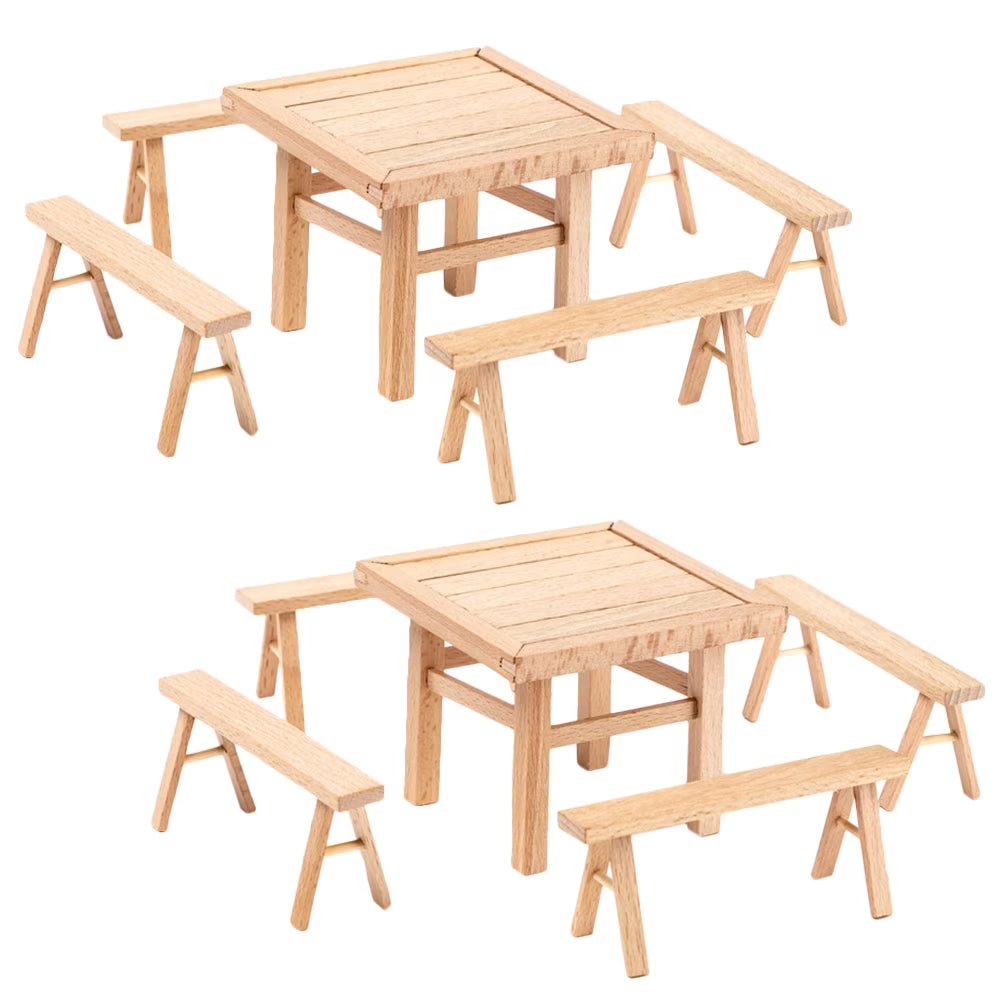 Kids Table and Chairs Mini Wooden Dollhouse Furniture Puzzle Toy Set R93963