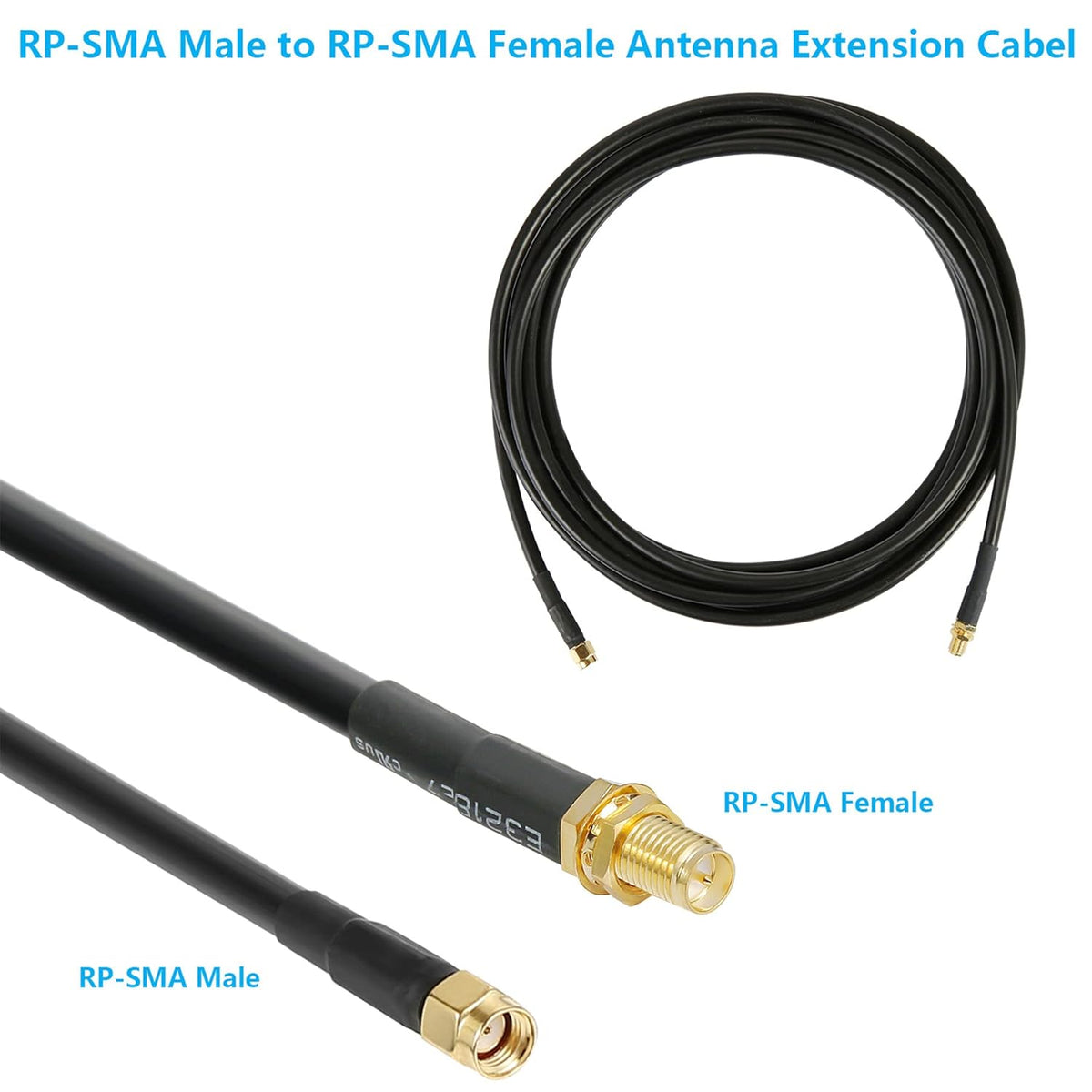 36 ft RP-SMA Male to RP-SMA Female Extension Cable 50 Ohm Pure Copper Low-Loss Coax Jumper Q818494