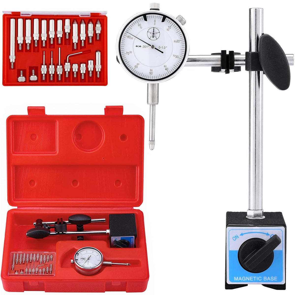 Dial Indicator with Magnetic Base 0-1.0, 0.001 Precision, Pack of 2 R478994