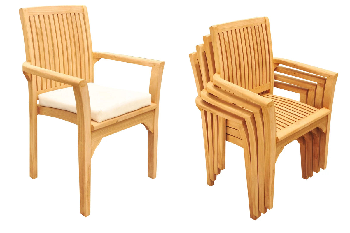 Grade-A Teak 5 Pc Dining Set with 52" Round Table and 4 Stacking Arm Chairs V451609