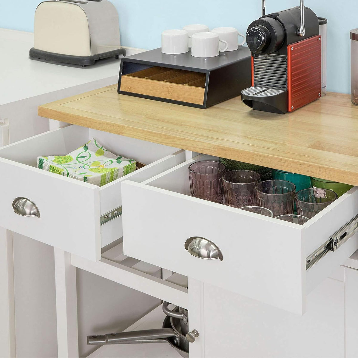 Kitchen Cart with Rubber Wood Top and Drawer S729013