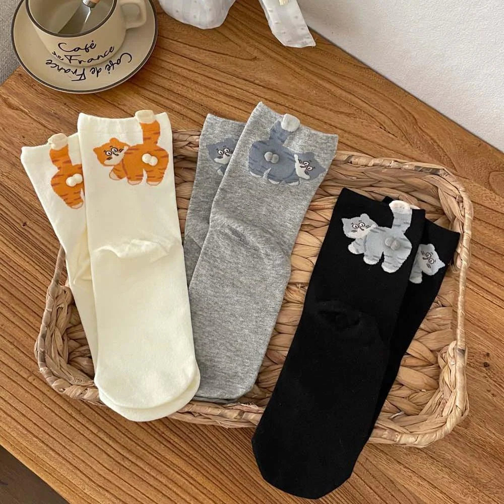 Cute Cat Cotton Socks with Pom Poms U10597